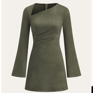 Commense Asymmetrical Suede Dress - Olive
